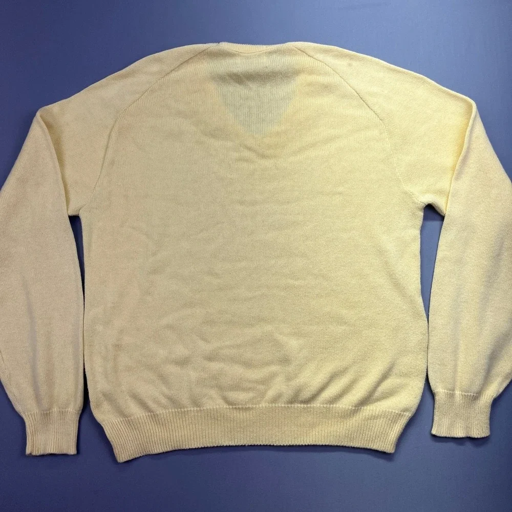 VTG Pinnacle Cotton V-Neck Sweater‎ Classic Knitwear Soft Yellow Pullover Sz M